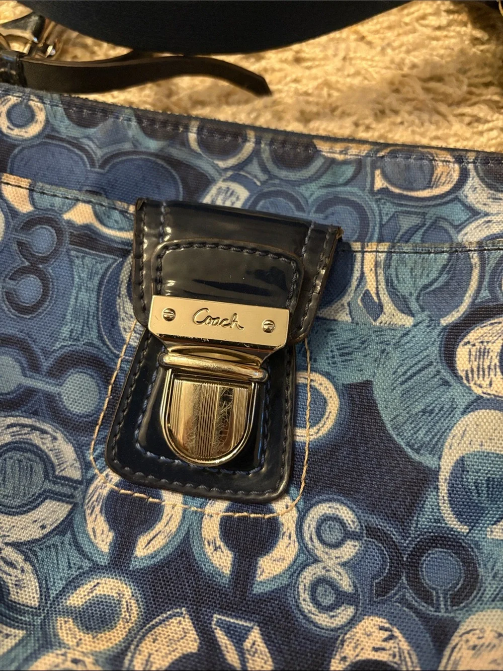 Coach Navy and Light Blue Signature Print Crossbody Bag